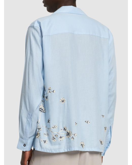 BAZISZT Blue Flower Cotton & Rayon Shirt for men