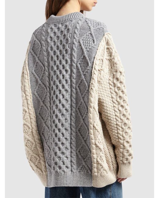 Bottega Veneta Gray Aran Knit Wool Blend Oversize Sweater
