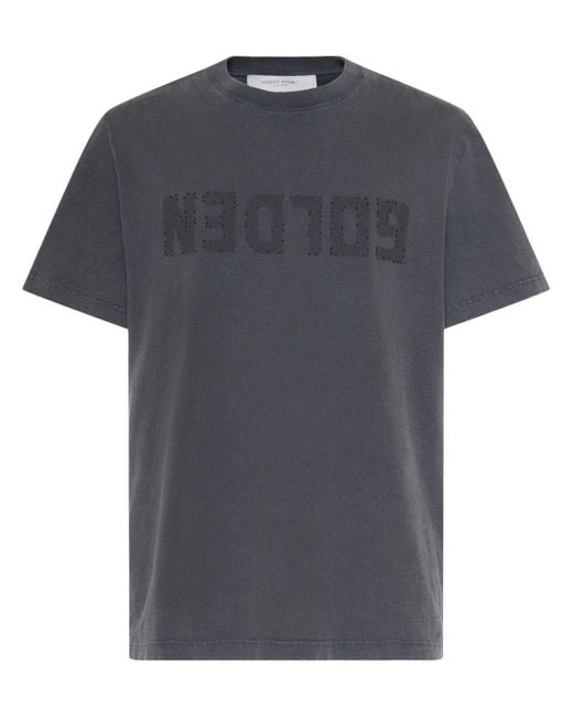 T-shirt in jersey di cotone distressed con logo di Golden Goose Deluxe Brand in Gray da Uomo