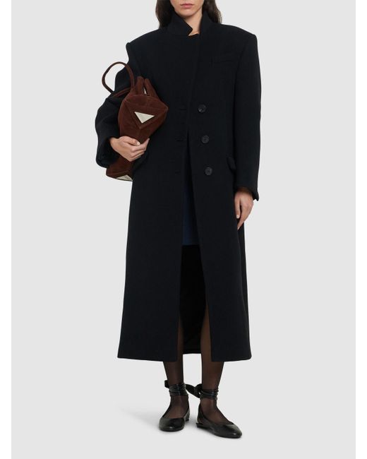 The Attico Black Wool Twill Single Breasted Long Coat