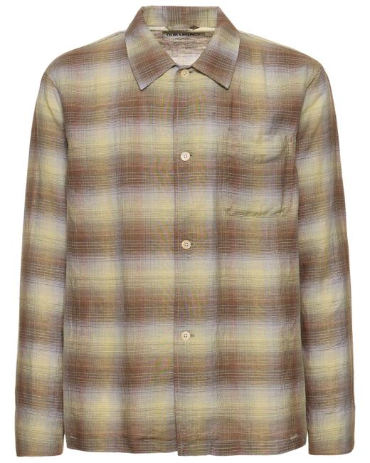 Our Legacy Brown Check Print Linen & Cotton Boxy Shirt for men