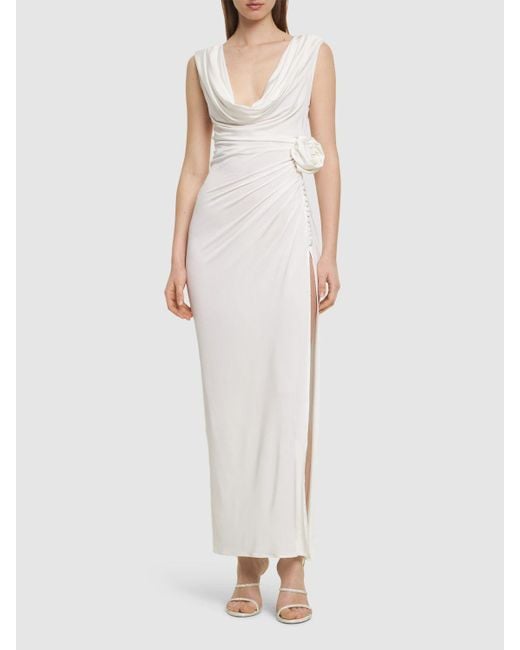Magda Butrym White Jersey Long Dress W/ Rose