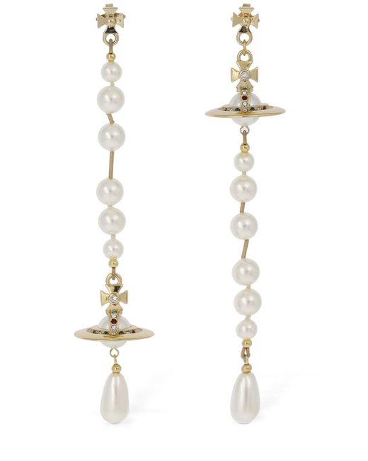 Vivienne Westwood White Broken Imitation Pearl Drop Earrings