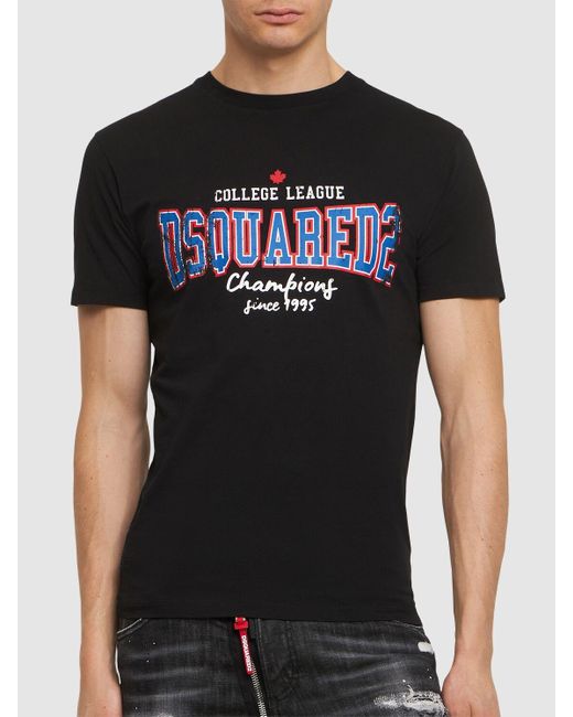 T-shirt in jersey di cotone stampato di DSquared² in Black da Uomo