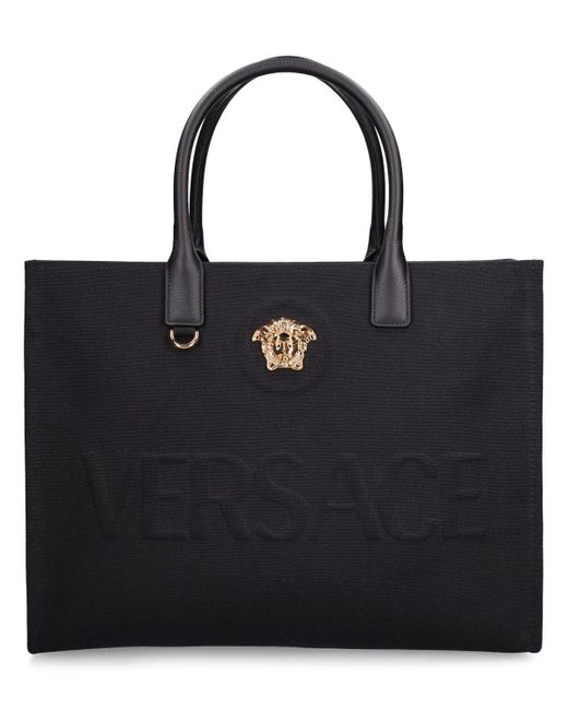 Versace Black Tote Aus Baumwollcanvas Mit Logodruck