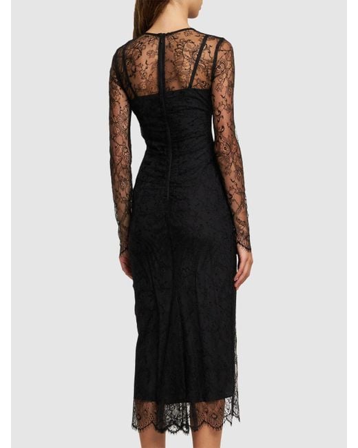 Dolce & Gabbana Black Chantilly Lace Long Sleeve Midi Dress
