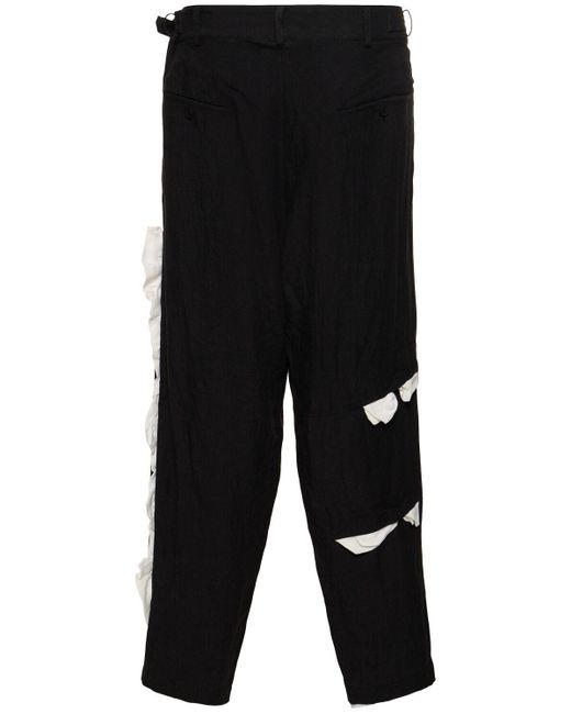 Pantaloni a-deco in lino di Yohji Yamamoto in Black da Uomo