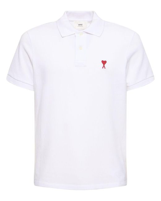 AMI Polohemd Aus Baumwollpiqué Mit Logo in White für Herren