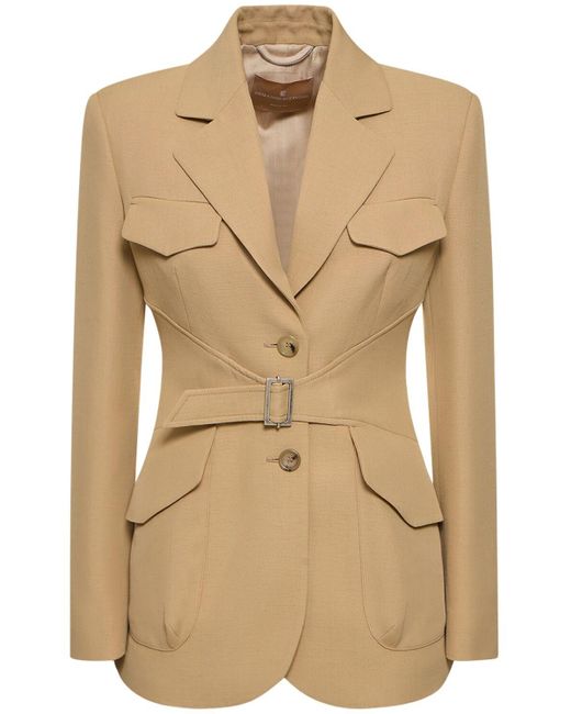 Ermanno Scervino Natural Jacke Aus Viskosekrepp Mit Gürtel Und Taschen