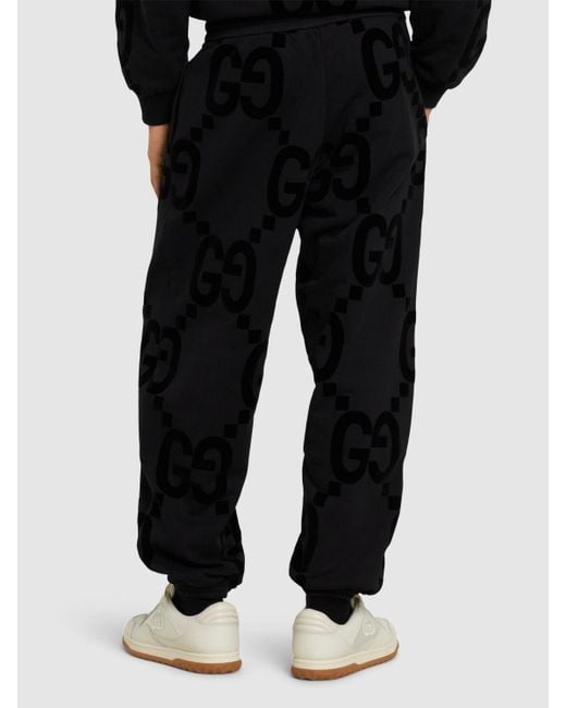 Pantaloni in felpa di cotone gg di Gucci in Black da Uomo