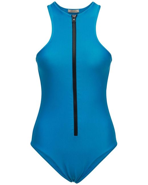Nina Ricci Blue Zip-up Tech Scuba One Piece Swimsuit
