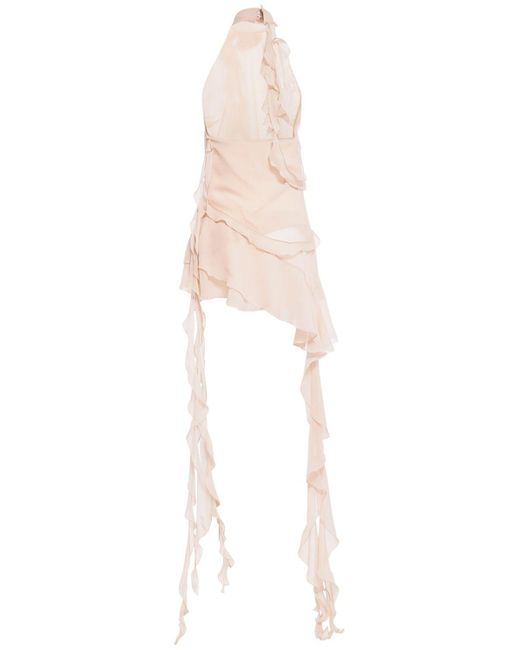 Blumarine White Ruffled Silk Halter Mini Dress