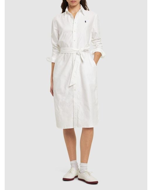 Polo Ralph Lauren White Midi-hemdkleid Aus Baumwolle "cory"