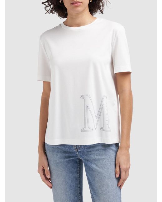 Max Mara White T-shirt Aus Baumwolle & Modal Mit Logo "monviso"