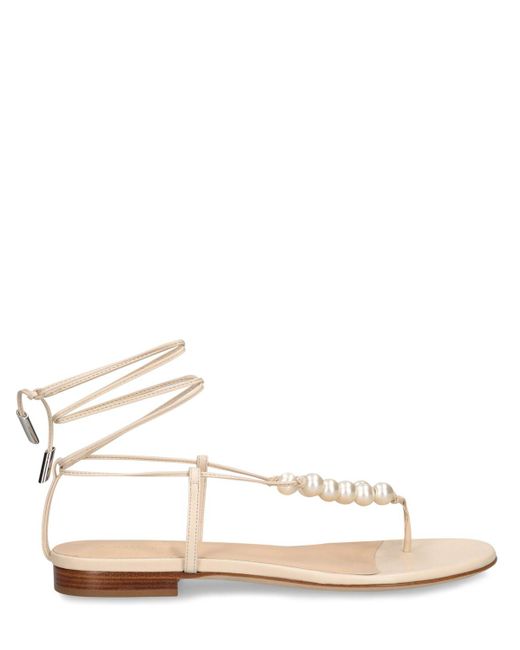 Magda Butrym White 10Mm Grosgrain & Pearls Flat Sandals