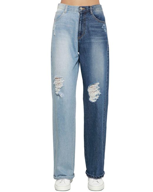 SJYP Blue Two-tone Distressed High-rise Wide-leg Jeans