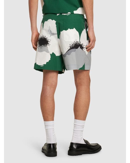 Valentino Green Flower Print Cotton Shorts for men