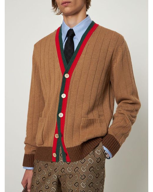Gucci Brown Knit Camel Cardigan for men