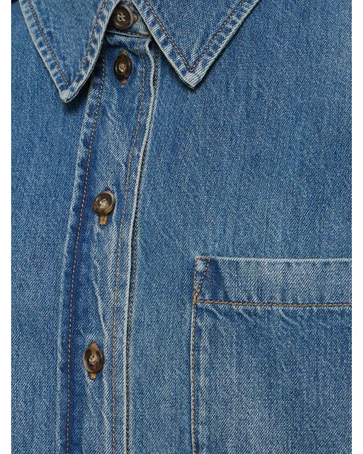 Victoria Beckham Blue Pleat Detail Oversize Denim Shirt