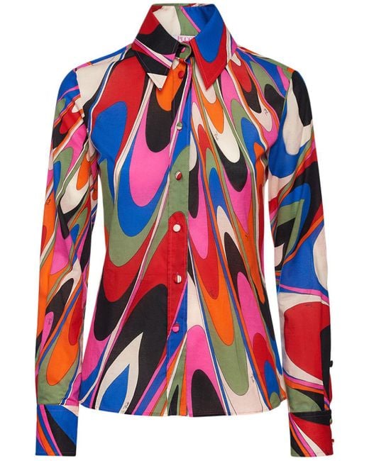 Emilio Pucci Red Printed Cotton Long Sleeve Shirt