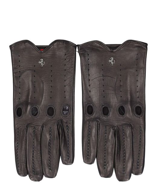 Ferrari Black Logo Leather Heritage Gloves for men