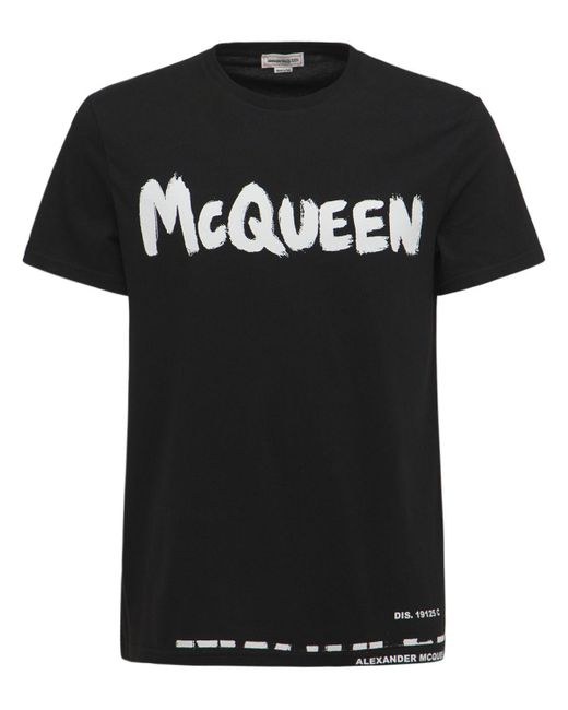 Alexander McQueen Black Logo Printed Cotton Jersey T-Shirt for men