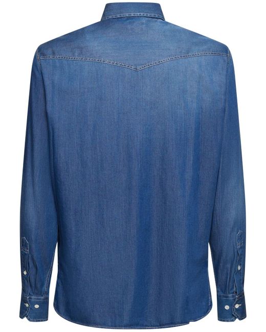 Camicia in denim di cotone di Brunello Cucinelli in Blue da Uomo