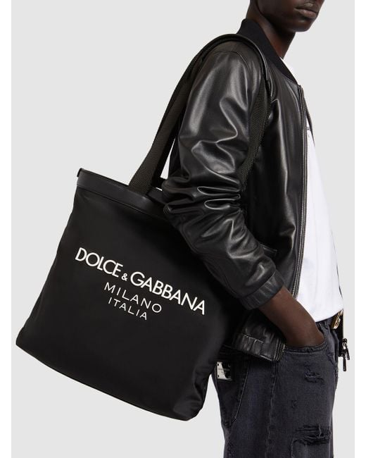 Dolce & Gabbana Black Rubberized Logo Nylon Tote Bag for men