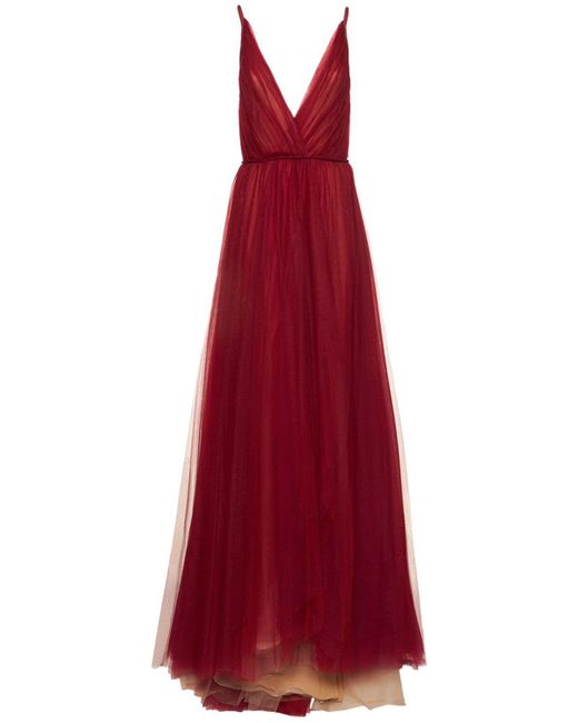 Costarellos Laye Tulle V Neck Gown in Red | Lyst