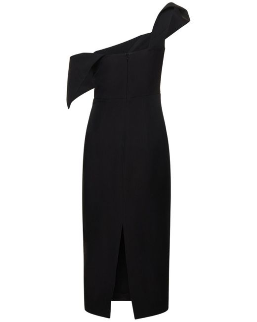 Roland Mouret Black Asymmetric Wool And Silk Midi Dress