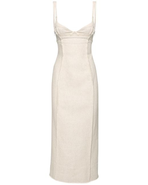 Jacquemus Natural Fitted Linen & Viscose Midi Dress