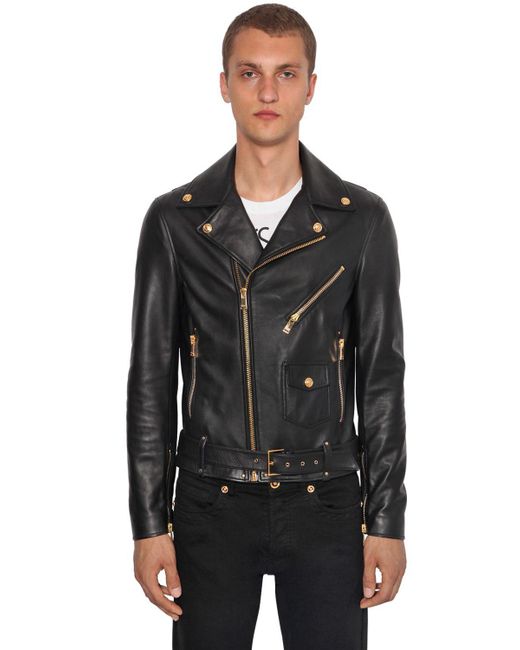 Versace Black Men's Leather Biker Jacket for men