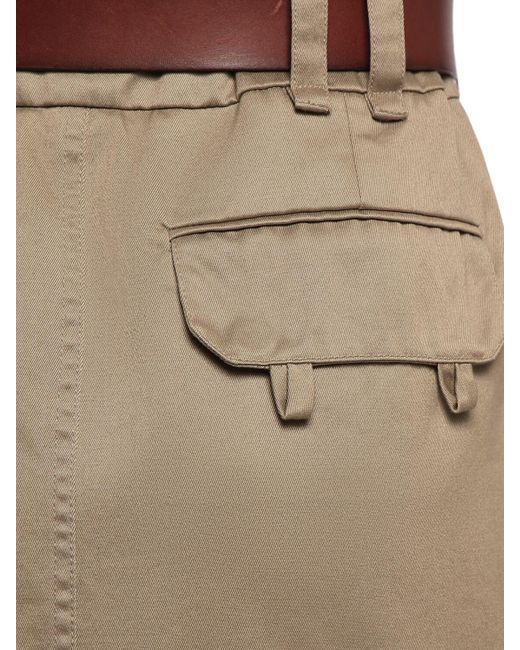 Saint Laurent Natural Cotton Gabardine Midi Skirt