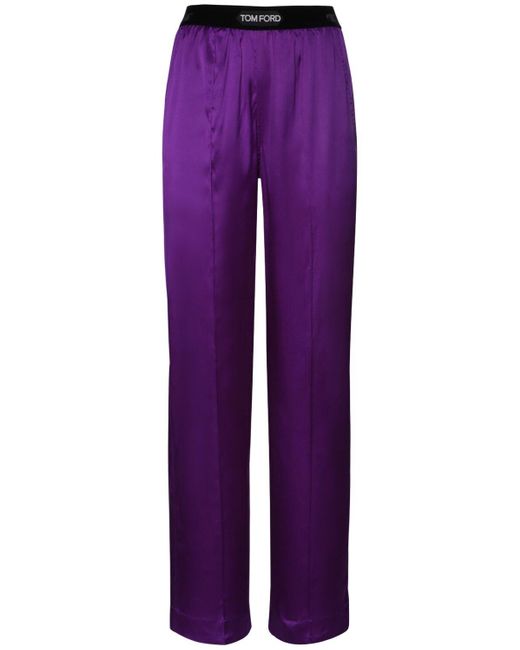 Tom Ford Logo Silk Satin Pajama Pants in Purple | Lyst UK