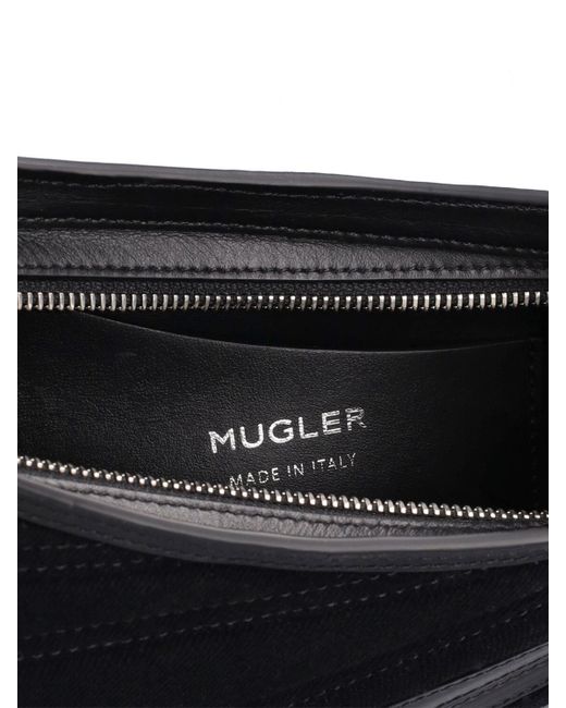 Mugler Black Medium Spiral Embossed Denim Bag for men