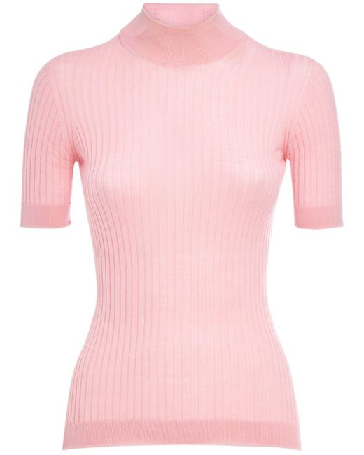 Suéter de punto acanalado manga corta Versace de color Pink