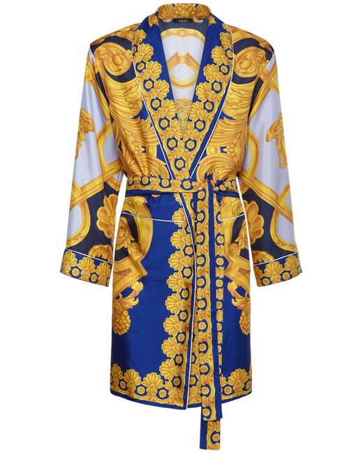 Versace Blue New Heritage Print Silk Loungewear Robe for men