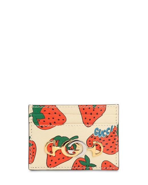 Gucci Red Strawberry Print Leather Card Holder