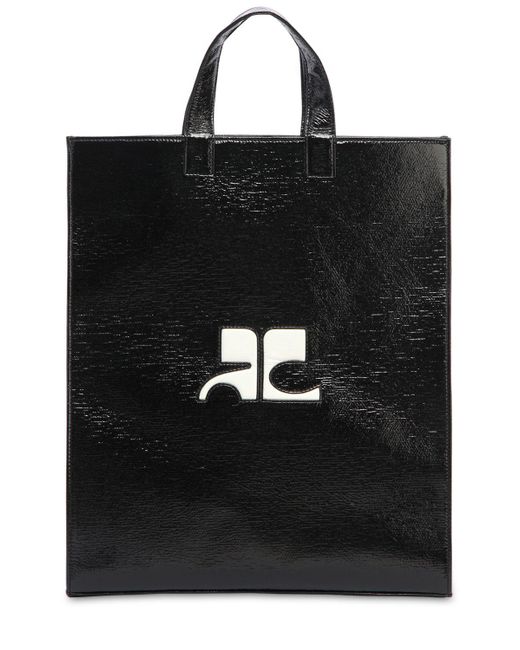 Courreges Black Logo Patch Vinyl Tote Bag