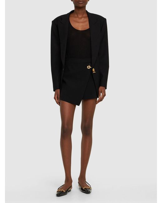 Moschino Black Stretch Crepe Front Wrap Shorts