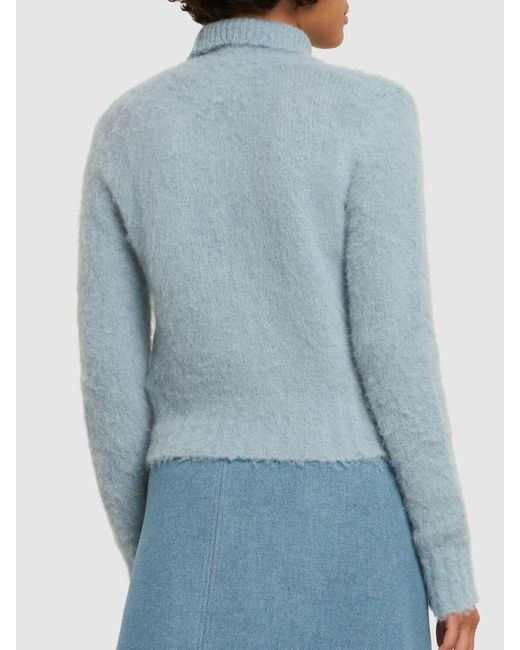 AMI Blue Brushed Alpaca Blend Turtleneck Sweater