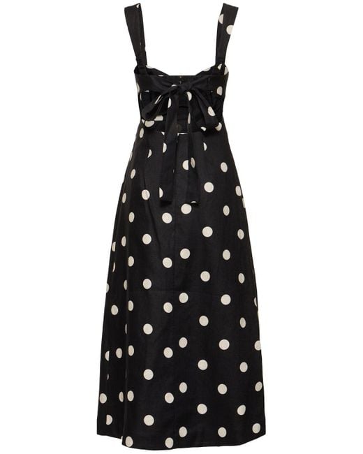 Zimmermann Black Crush Polka Dotted Linen Midi Dress