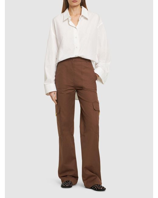 Pantalon cargo droit en toile taille haute Valentino en coloris Brown