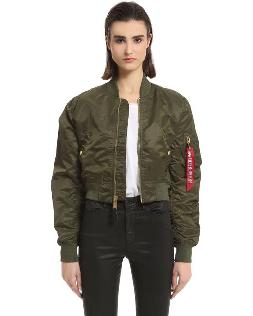 Alpha Industries Green Slim Fit Nylon Cropped Bomber Jacket