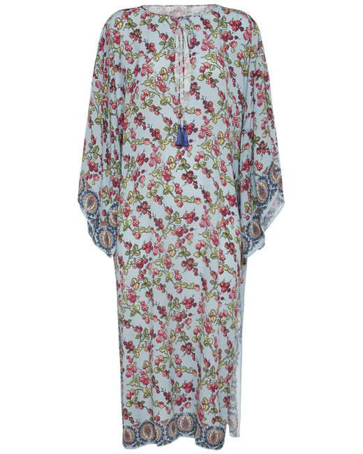 Etro Gray Printed Viscose Long Kaftan Dress