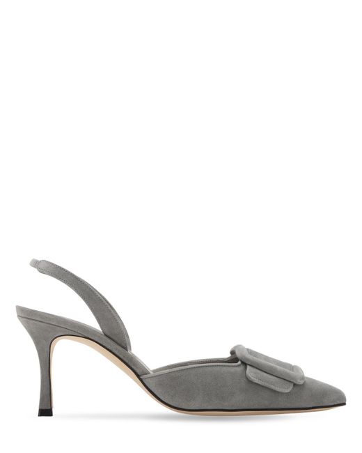 Manolo Blahnik Metallic 70mm Maysli Suede Slingback Pumps