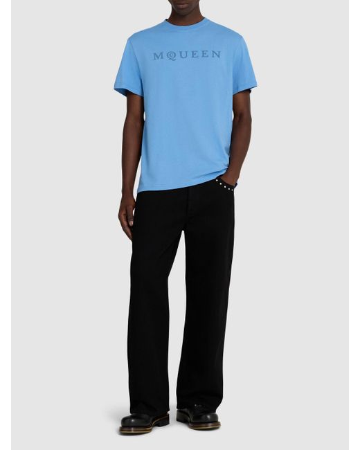 メンズ Alexander McQueen Logo Cotton T-shirt Blue