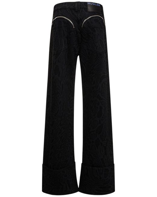 Mugler Black Denim-jeans Mit Reißverschluss "laser Snake"