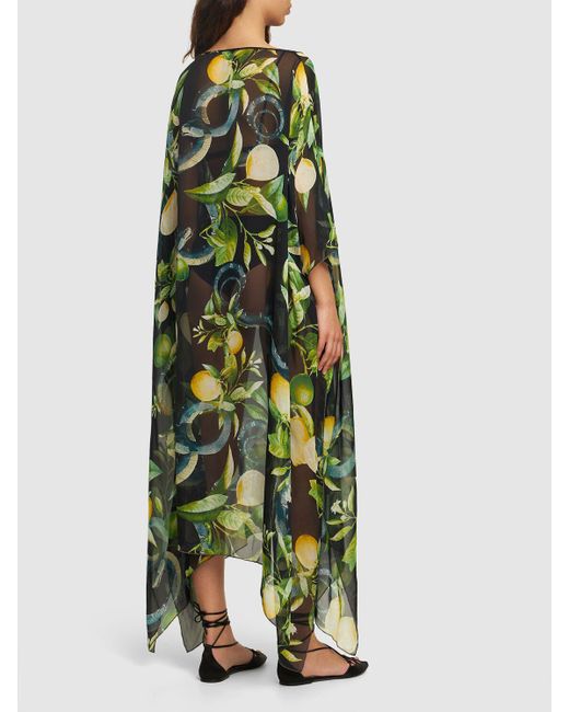 Roberto Cavalli Green Printed Silk Chiffon Caftan Dress