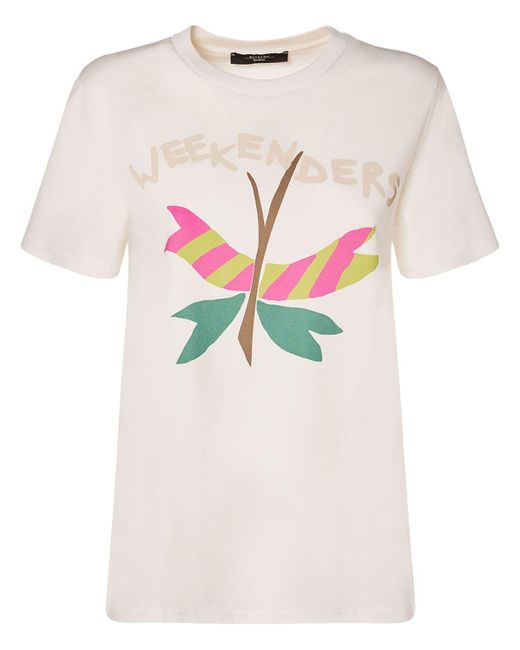 T-shirt en jersey de coton imprimé nervi Weekend by Maxmara en coloris Pink